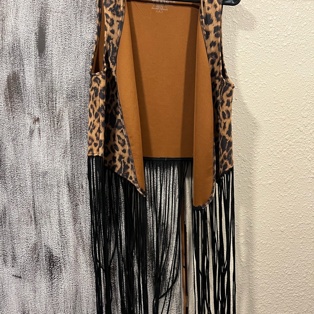 Leopard Print Fringe Vest